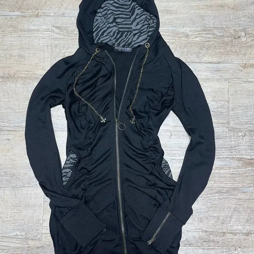 [BUNJANG] Flower Circle Zebra Gyaru Punk Two-Way Hoodie Dress / 플라워서클 지브라 갸루 펑크 투웨이 후드집업 원피스