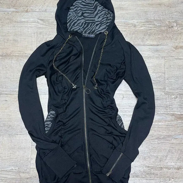 [BUNJANG] Flower Circle Zebra Gyaru Punk Two-Way Hoodie Dress / 플라워서클 지브라 갸루 펑크 투웨이 후드집업 원피스