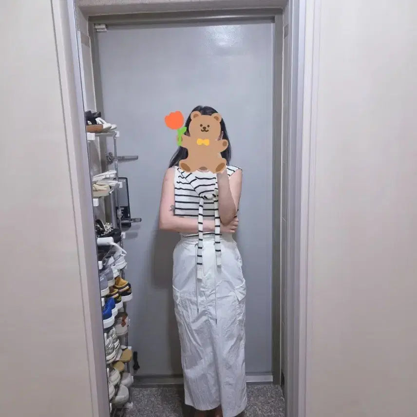 [BUNJANG] Striped Layered Sleeveless T-Shirt / 단가라 레이어드나시티셔츠
