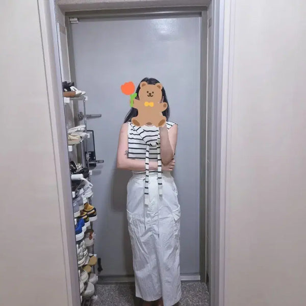 [BUNJANG] Striped Layered Sleeveless T-Shirt / 단가라 레이어드나시티셔츠