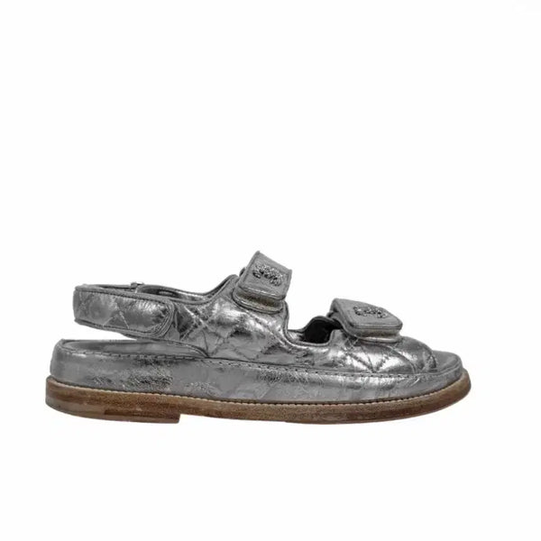 [BUNJANG] Chanel Women's CC Logo Velcro Mule Sandals Vintage Silver G31848 / [35.5] 샤넬 여성 CC로고 벨크로 뮬 샌들 빈티지 실버 G31848