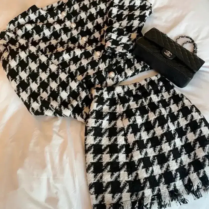 [BUNJANG] Young&Rich Tweed Jacket and Skirt Set Black Pink / 영앤리치 트위드 자켓 치마 세트 black pink tweed set