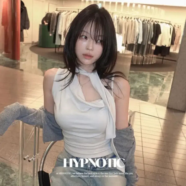[BUNJANG] Hipnatic Made Muffler Asymmetrical Drape Tank Top (Cloud Dancer) / 새상품) 히프나틱 made 머플러 언발 드레이프 나시 클라우드댄서