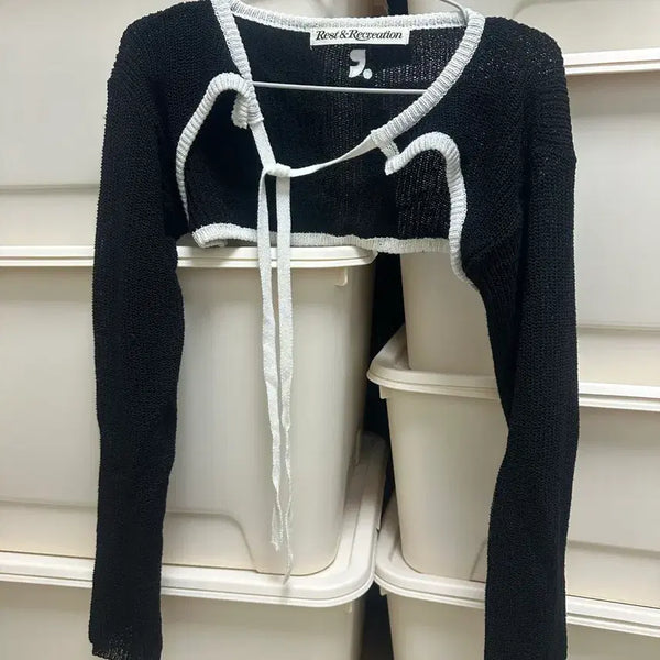 [BUNJANG] Rest & Recreation Black Cropped Knit Cardigan / Rest & Recreation 크롭 니트 블랙