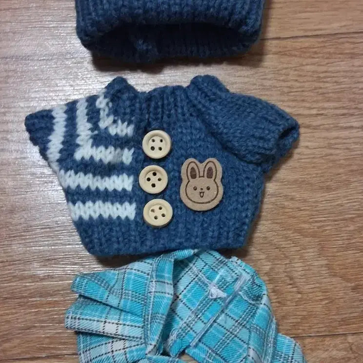 [BUNJANG] Labubu Doll Clothes 15cm/10cm Blue Knit Set / 라부부 인형옷 15cm, 10cm 파란 니트 옷 세트