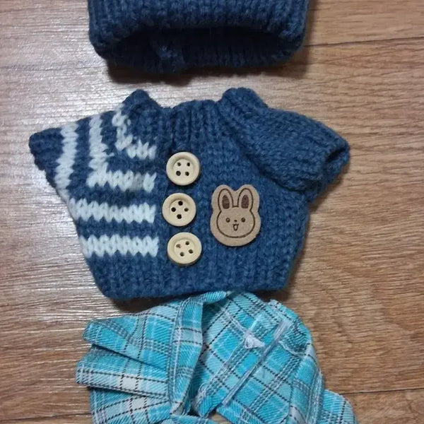 [BUNJANG] Labubu Doll Clothes 15cm/10cm Blue Knit Set / 라부부 인형옷 15cm, 10cm 파란 니트 옷 세트