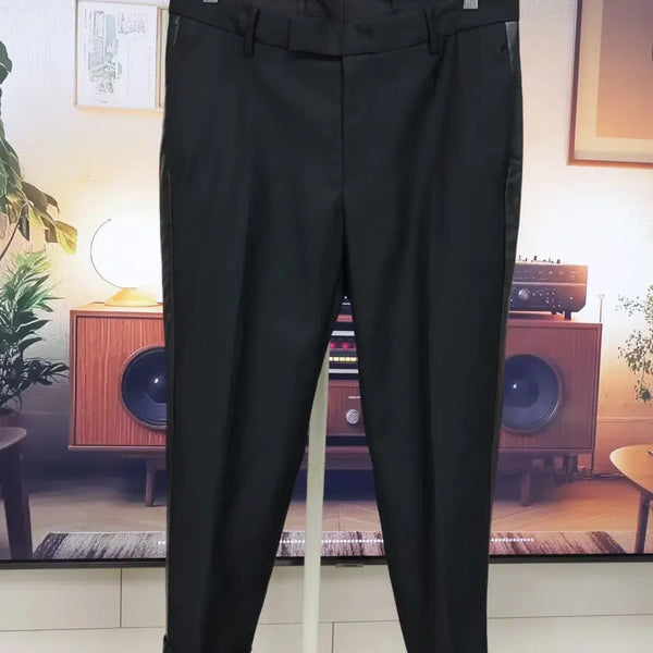 [BUNJANG] JUUN.J Black Leather Trimmed Detail Slacks Size 48 / 준지 48 블랙 슬랙스 가죽 배색 디테일