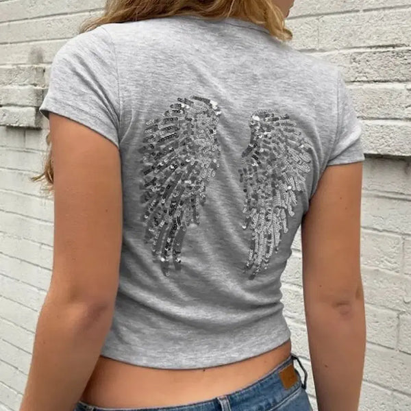 [BUNJANG] Subdued Wings Sequin T-Shirt / 섭듀드 윙즈 스팽글 티셔츠