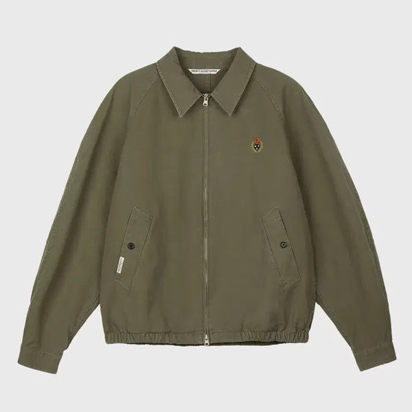 [BUNJANG] Heritagefloss Crest Washed Canvas Blouson Jacket Khaki / 헤리티지플로스 크레스트 워시드 캔버스 블루종 자켓 카키