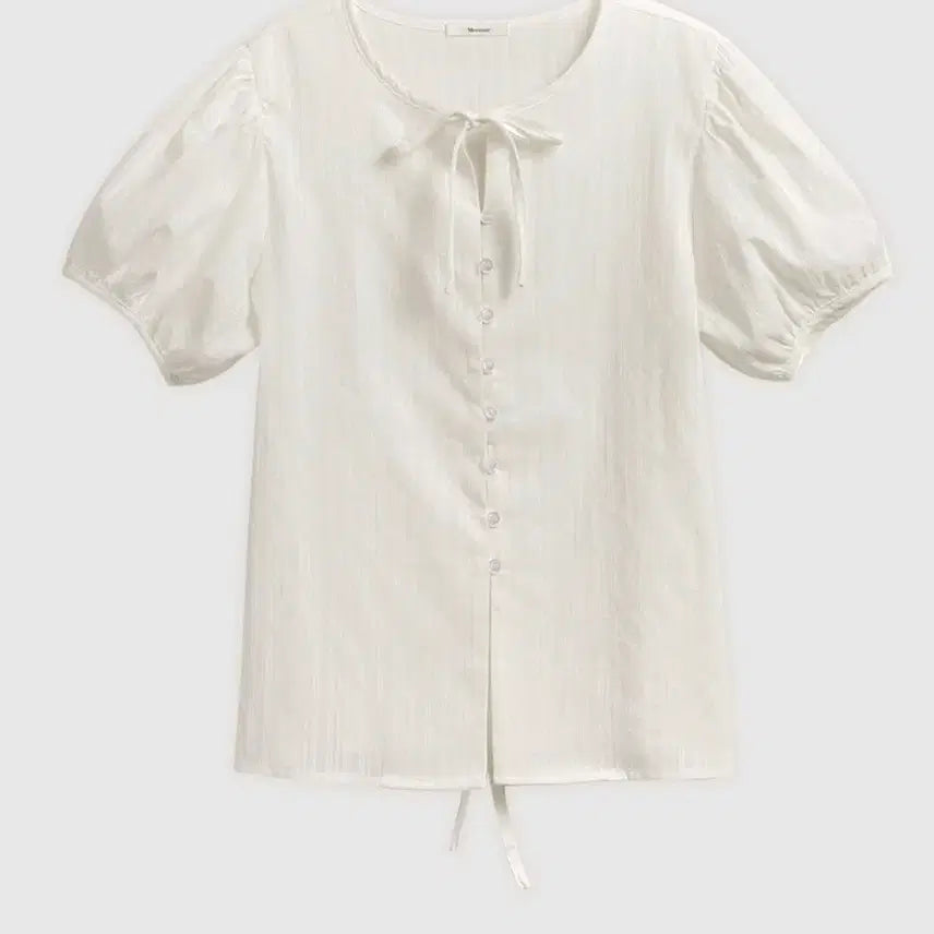 [BUNJANG] Morelane Trian Ribbon Button Round Blouse / 모어렌 트리안 리본 버튼 라운드 블라우스