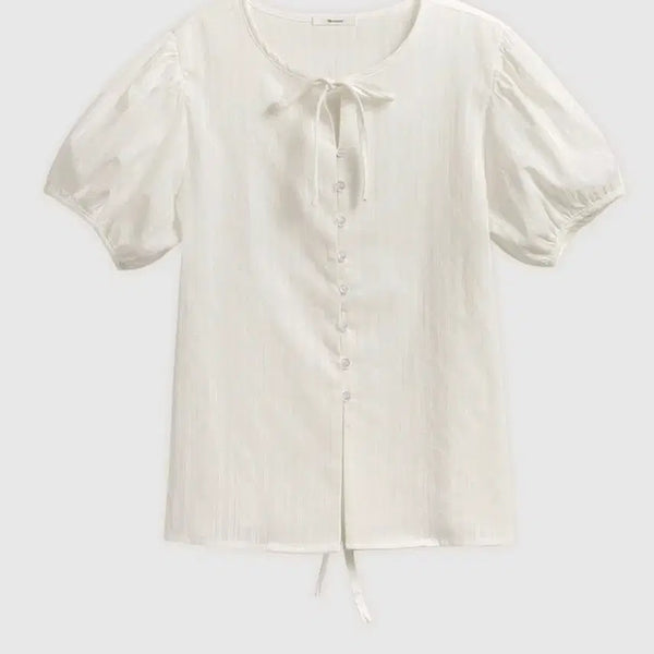 [BUNJANG] Morelane Trian Ribbon Button Round Blouse / 모어렌 트리안 리본 버튼 라운드 블라우스