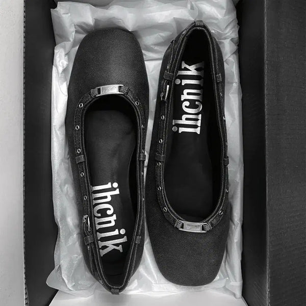 [BUNJANG] Ihcnik 001 Coated Denim Eyelet Flats (Size 240) / 이크닉 ] ihcnik 001 coated denim eyelet flats 240