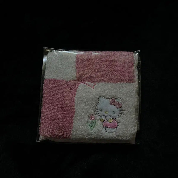 [BUNJANG] Sanrio Hello Kitty Embroidered Check Handkerchief (Sealed) / 산리오 헬로키티 자수 체크 손수건 미개봉