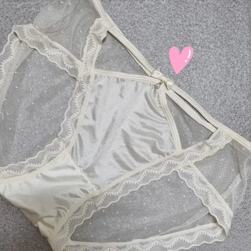 [BUNJANG] Light Yellow Satin Mesh Lace Panties (Used) / 연노랑 새틴 망사 레이스 팬티(중고임)