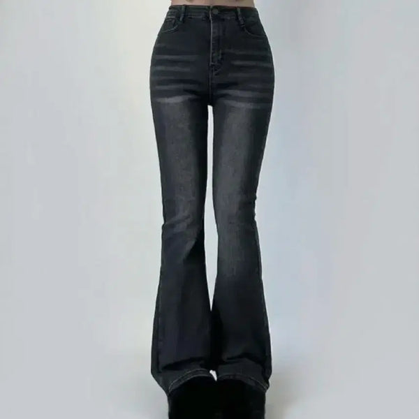 [BUNJANG] Black Washed High-Waist Bootcut Denim Pants / 흑청 블랙 워싱 부츠컷 데님 팬츠