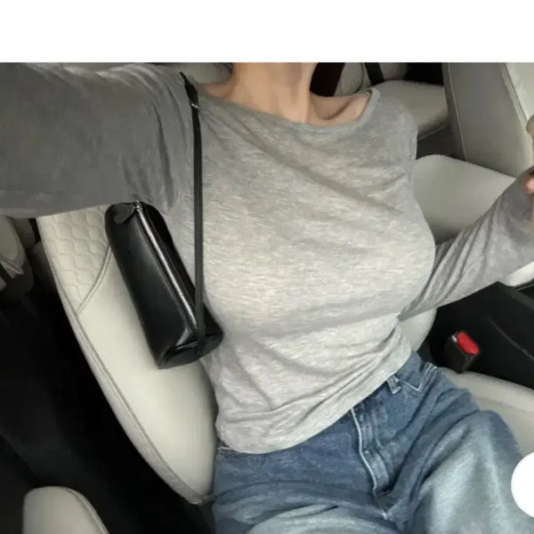 [BUNJANG] Avery Slim Fit Long Sleeve T-Shirt Black / 에이블리 슬림핏 긴팔티셔츠 플랙
