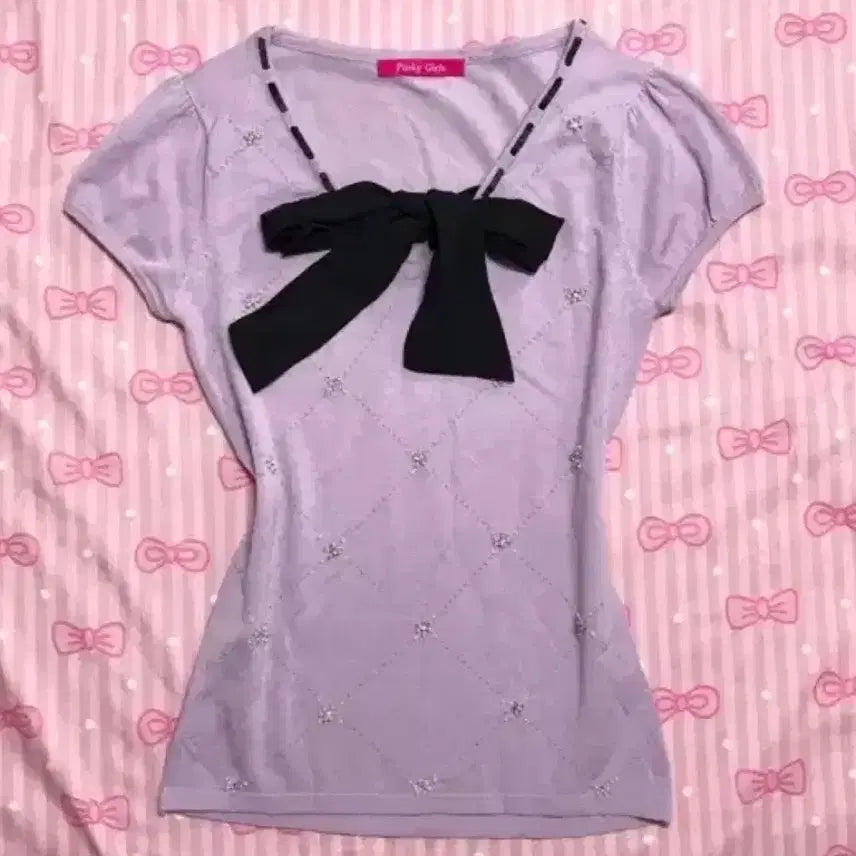 [BUNJANG] Pinky Girls Argyle Pattern Beaded Knit Top / 고전 빈티지 갸루 핑키걸즈 로걀탑아가일니트