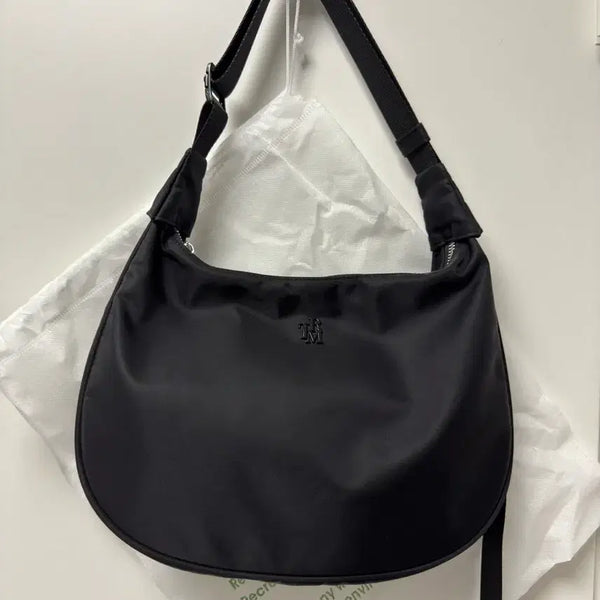 [BUNJANG] 3Months Nylon Hobo Bag Black / 쓰리마인즈 나일론 호보백 블랙+더스트백