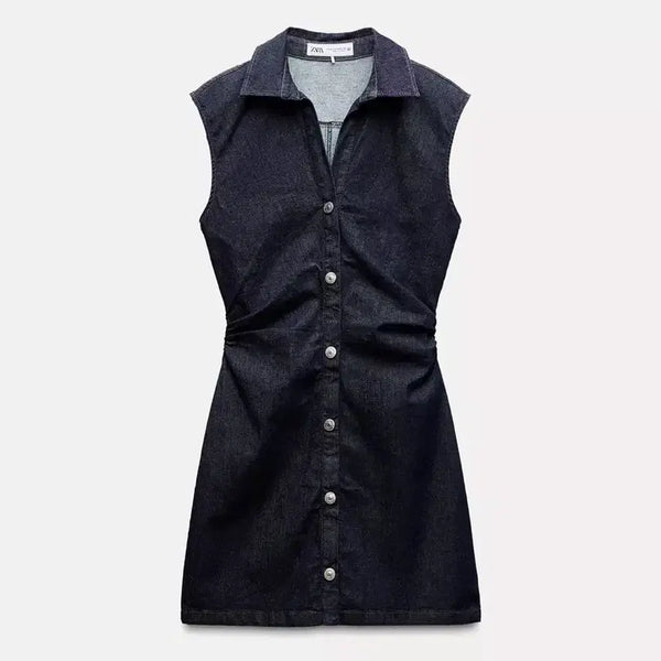 [BUNJANG] Zara Denim Mini Shirt Dress / 새상품 자라 카라 데님 미니 셔츠 나시 민소매 원피스