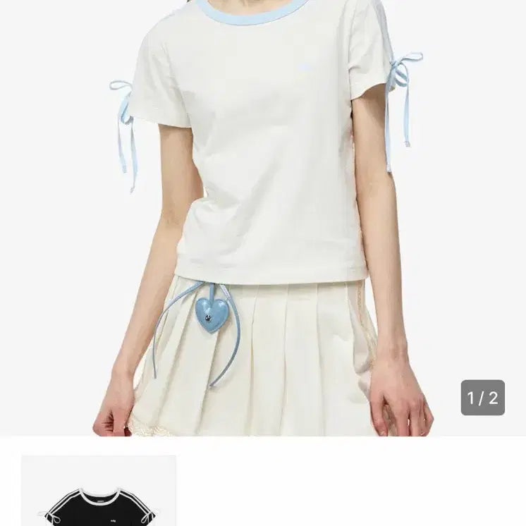 [BUNJANG] NERDY Ribbon Tie Short Sleeve T-Shirt Ivory / 널디 리본 타이 반팔 티셔츠 아이보리