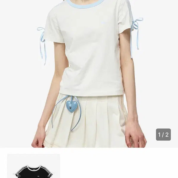 [BUNJANG] NERDY Ribbon Tie Short Sleeve T-Shirt Ivory / 널디 리본 타이 반팔 티셔츠 아이보리