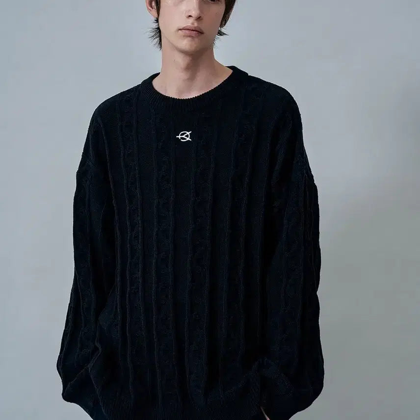 [BUNJANG] OY Logo Cable Knit Black / 오와이 OY 로고 케이블 니트 블랙