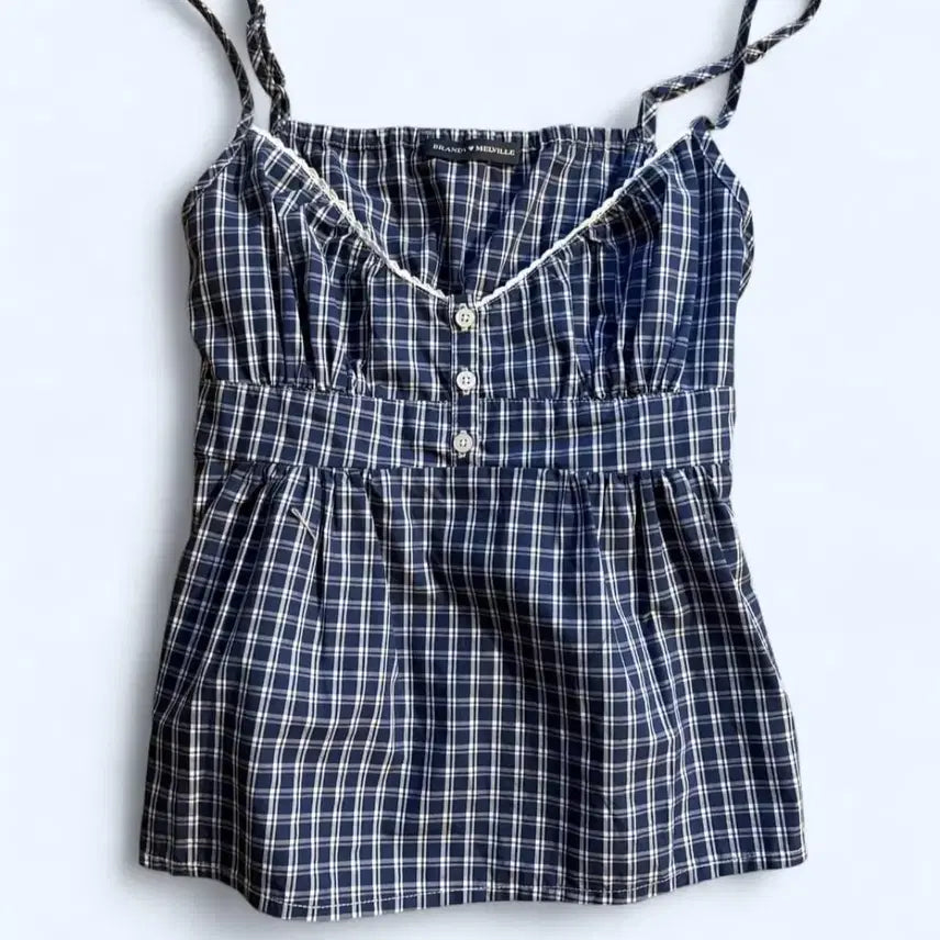 [BUNJANG] Brandy Melville Checkered Cropped Tank Top / 브랜디 멜빌 체크 반팔 나시