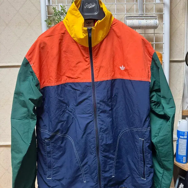 [BUNJANG] Adidas Windbreaker Nylon Jacket Navy Orange Green 2XL / 아디다스 바람막이 2XL