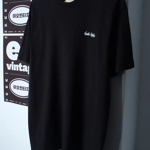 [BUNJANG] Our Creative Black Flower Back Logo Short Sleeve T-Shirt / (M-L) 아워크리에이티브 반팔 티셔츠 백로고 블랙 플라워-H35593