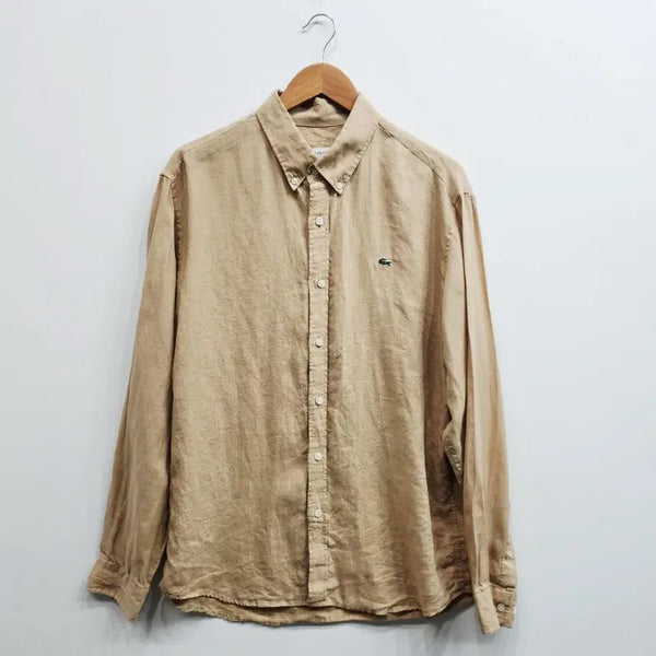 [BUNJANG] Lacoste Beige Linen Shirt Men's Size 105 / 라코스테 베이지 린넨 셔츠 105 남자 마 셔츠 남방 105