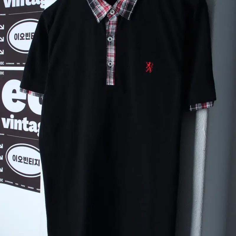 [BUNJANG] Gemboni Y2K Checked Half-Sleeve Polo T-Shirt Black / (L) 젬보니 반팔 카라 티셔츠 90년대 Y2K 체크 블랙-H35597