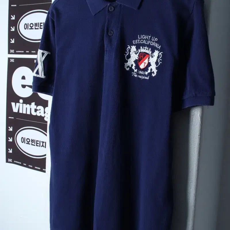 [BUNJANG] Hang Ten 10s Rugby Blue Big Logo Short Sleeve Polo T-Shirt XL / (XL) 행텐 반팔 카라 티셔츠 10년대 럭비 블루 빅로고-H35598