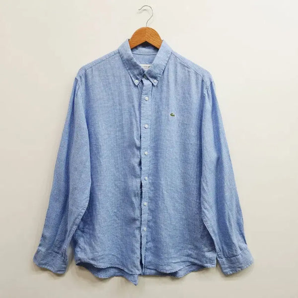 [BUNJANG] Lacoste Linen Blend Check Shirt Men's Size 105 / 라코스테 린넨 셔츠 남방 105 남자 마 셔츠 105