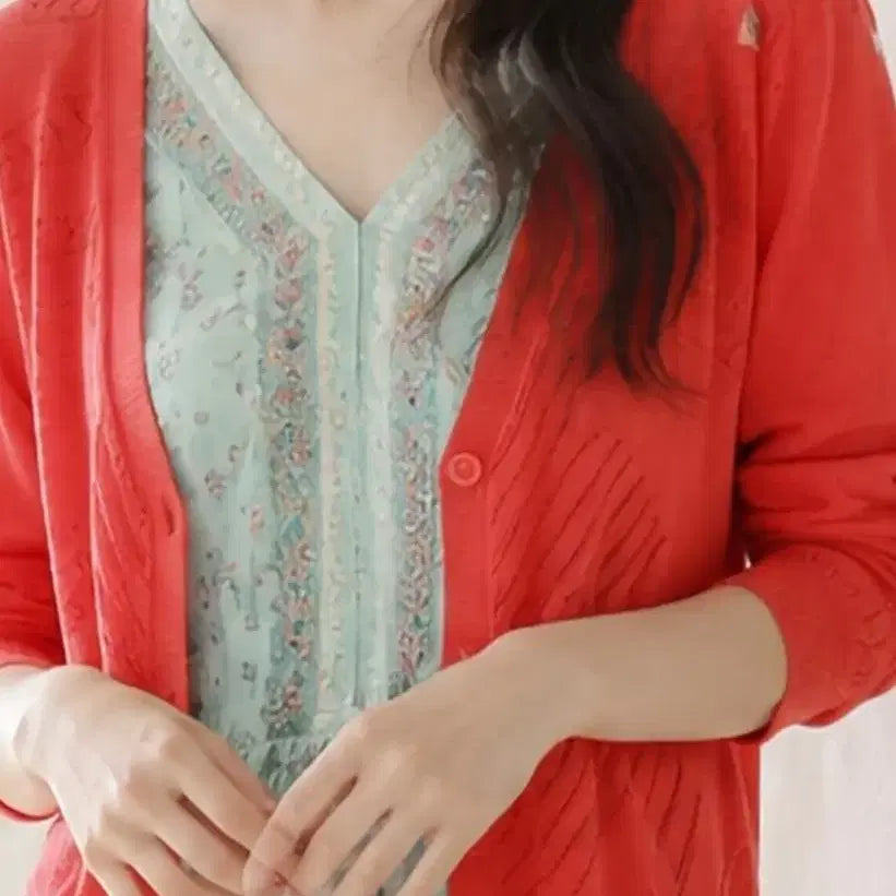 [BUNJANG] Thursday Island 2013 Coral Orange Red Punching Cardigan / 2013년도 무슨일?서스데이아일랜드 코랄 오렌지 레드 펀칭 가디건