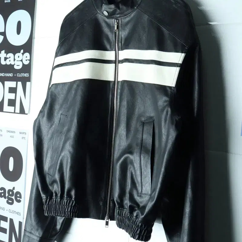 [BUNJANG] Brand Vintage Zip-Up Windbreaker Jacket / (F) 브랜드빈티지 집업 바람막이 점퍼자켓 비건레더 레이싱-H35510