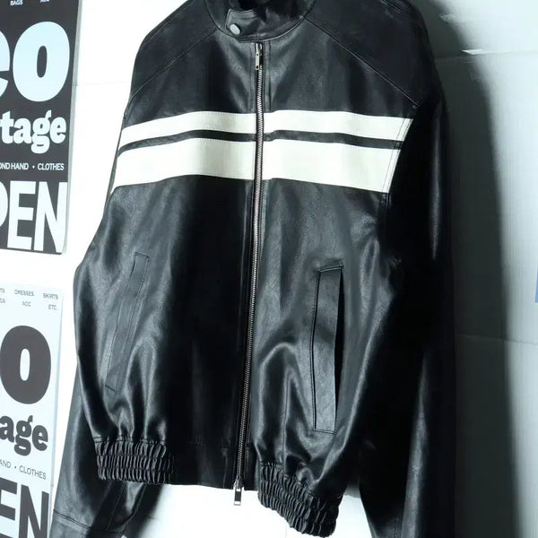 [BUNJANG] Brand Vintage Zip-Up Windbreaker Jacket / (F) 브랜드빈티지 집업 바람막이 점퍼자켓 비건레더 레이싱-H35510