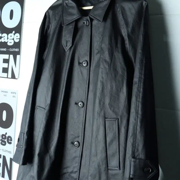 [BUNJANG] W(F) Asser Vegan Leather Half Coat Zipper Windbreaker Jumper Jacket / W(F) 아쎄르 집업 바람막이 점퍼자켓 비건레더 하프코트-H35511