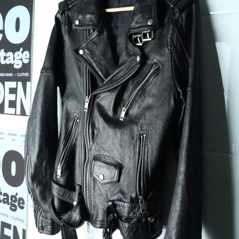 [BUNJANG] Brand Vintage Zip-Up Windbreaker Jacket Real Leather / (M-L) 브랜드빈티지 집업 바람막이 점퍼자켓 리얼레더-H35513
