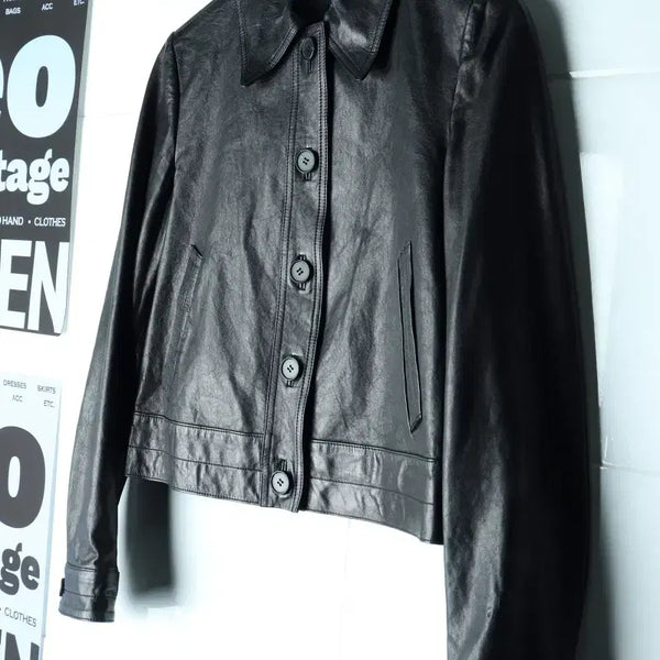 [BUNJANG] Sisley Genuine Leather Zip-Up Windbreaker Jumper Jacket / W(M) 시슬리 집업 바람막이 점퍼자켓 리얼레더 양가죽-H35514