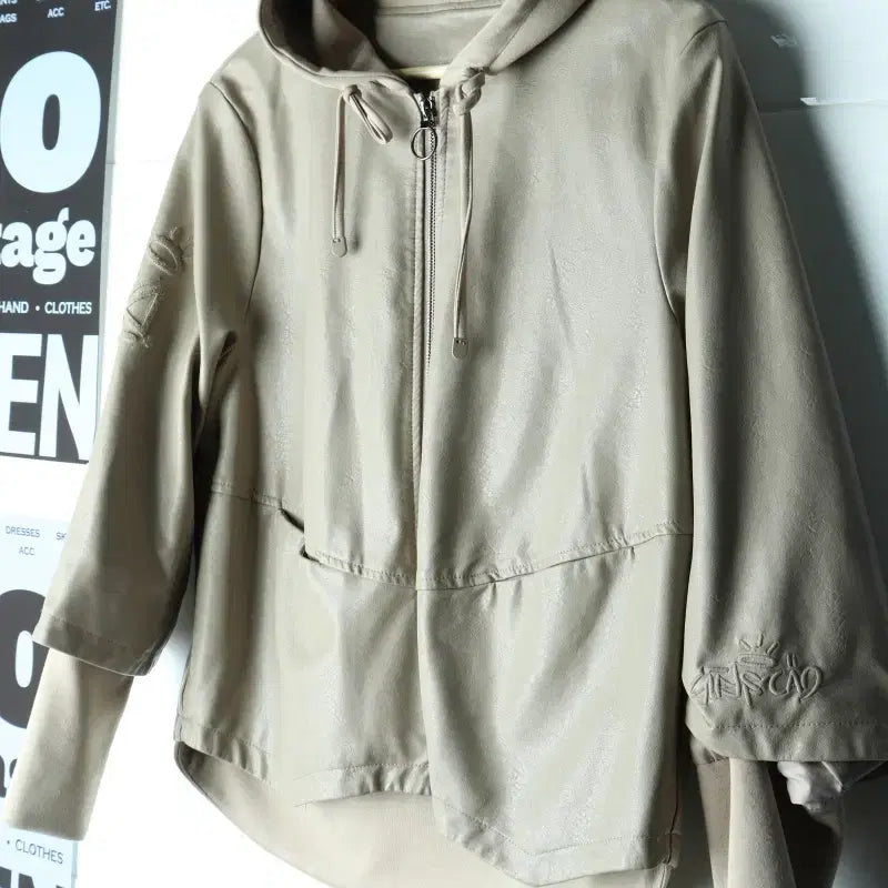 [BUNJANG] W(F) Brand Vintage Zip-Up Windbreaker Jacket Vegan Leather Embroidery / W(F) 브랜드빈티지 집업 바람막이 점퍼자켓 비건레더 자수-H35515