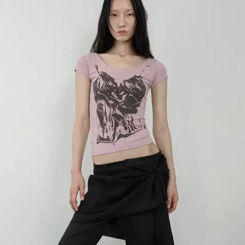 [BUNJANG] Nache Slip X-Ray Printed T-Shirt Dusty Pink / 나체 SLIP X-RAY PRINTED T-SHIRT DUSTY PINK
