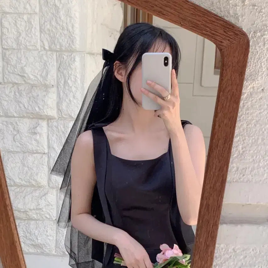 [BUNJANG] Mizmit Shoulder Ribbon Black Satin Self-Wedding Dress XL / 미즈밋 어깨리본 블랙 셀프웨딩 원피스 브라이덜샤워 스냅촬영 새틴 2부 드레스 XL