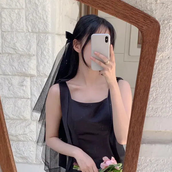 [BUNJANG] Mizmit Shoulder Ribbon Black Satin Self-Wedding Dress XL / 미즈밋 어깨리본 블랙 셀프웨딩 원피스 브라이덜샤워 스냅촬영 새틴 2부 드레스 XL