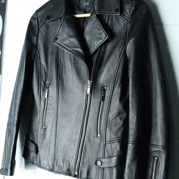 [BUNJANG] W(S-M) Line Zip-up Windbreaker Jumper Jacket Rider Real Leather H35527 / W(S-M) 라인 집업 바람막이 점퍼자켓 라이더 리얼레더-H35527