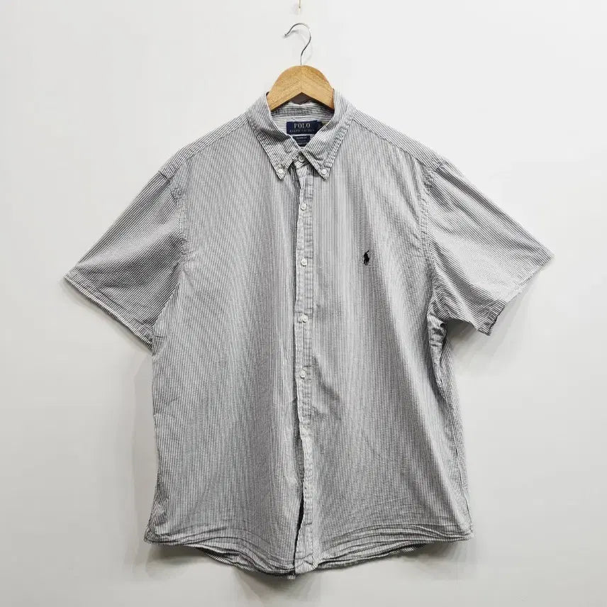 [BUNJANG] Polo Ralph Lauren Seersucker Striped Short Sleeve Polo Shirt XL / 폴로랄프로렌 시어서커 반팔 셔츠 XL 한달착용 남자 반팔 카라티 105