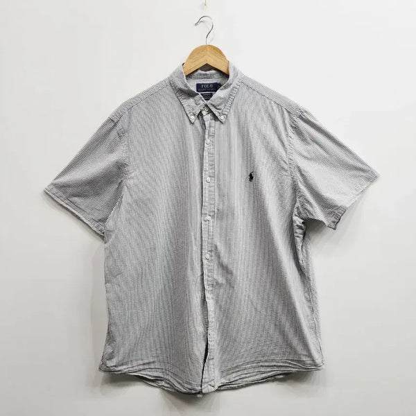 [BUNJANG] Polo Ralph Lauren Seersucker Striped Short Sleeve Polo Shirt XL / 폴로랄프로렌 시어서커 반팔 셔츠 XL 한달착용 남자 반팔 카라티 105