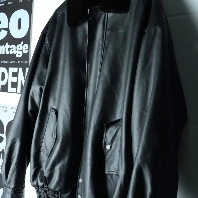 [BUNJANG] V2 Vegan Leather Windbreaker Jumper Jacket / (L-2XL) 브이투 집업 바람막이 점퍼자켓 비건레더 봄버-H35530