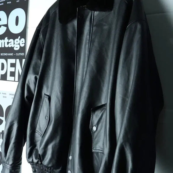 [BUNJANG] V2 Vegan Leather Windbreaker Jumper Jacket / (L-2XL) 브이투 집업 바람막이 점퍼자켓 비건레더 봄버-H35530