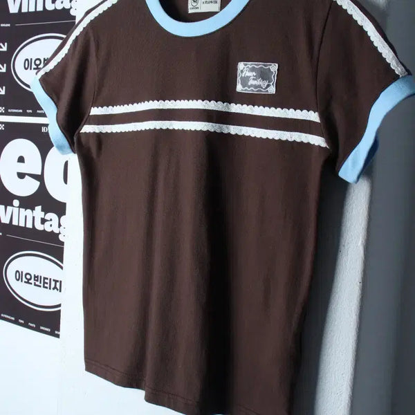 [BUNJANG] Havisem Lace Ringer T-Shirt Brown / W(F) 해비즘 반팔 티셔츠 레이스 링거 브라운 키치-H35539