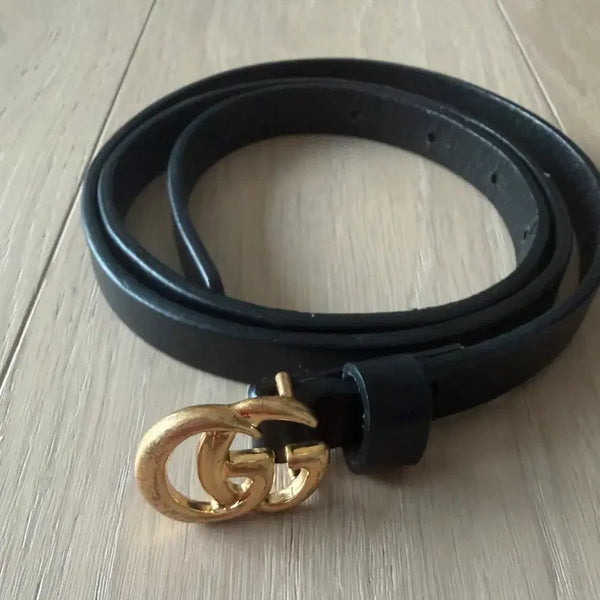 [BUNJANG] Women's Black Leather Belt with Gold GG Buckle / 여성용 벨트